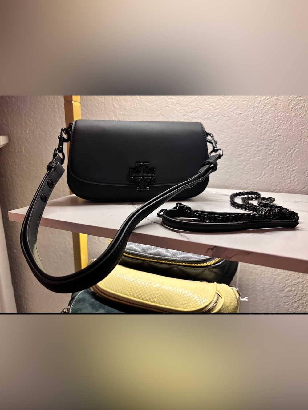 Tory Burch Black Leather Fleming-Style Crossbody
